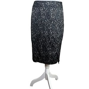 WORTHINGTON A-Line Skirt Black Floral Lace Print Overlay